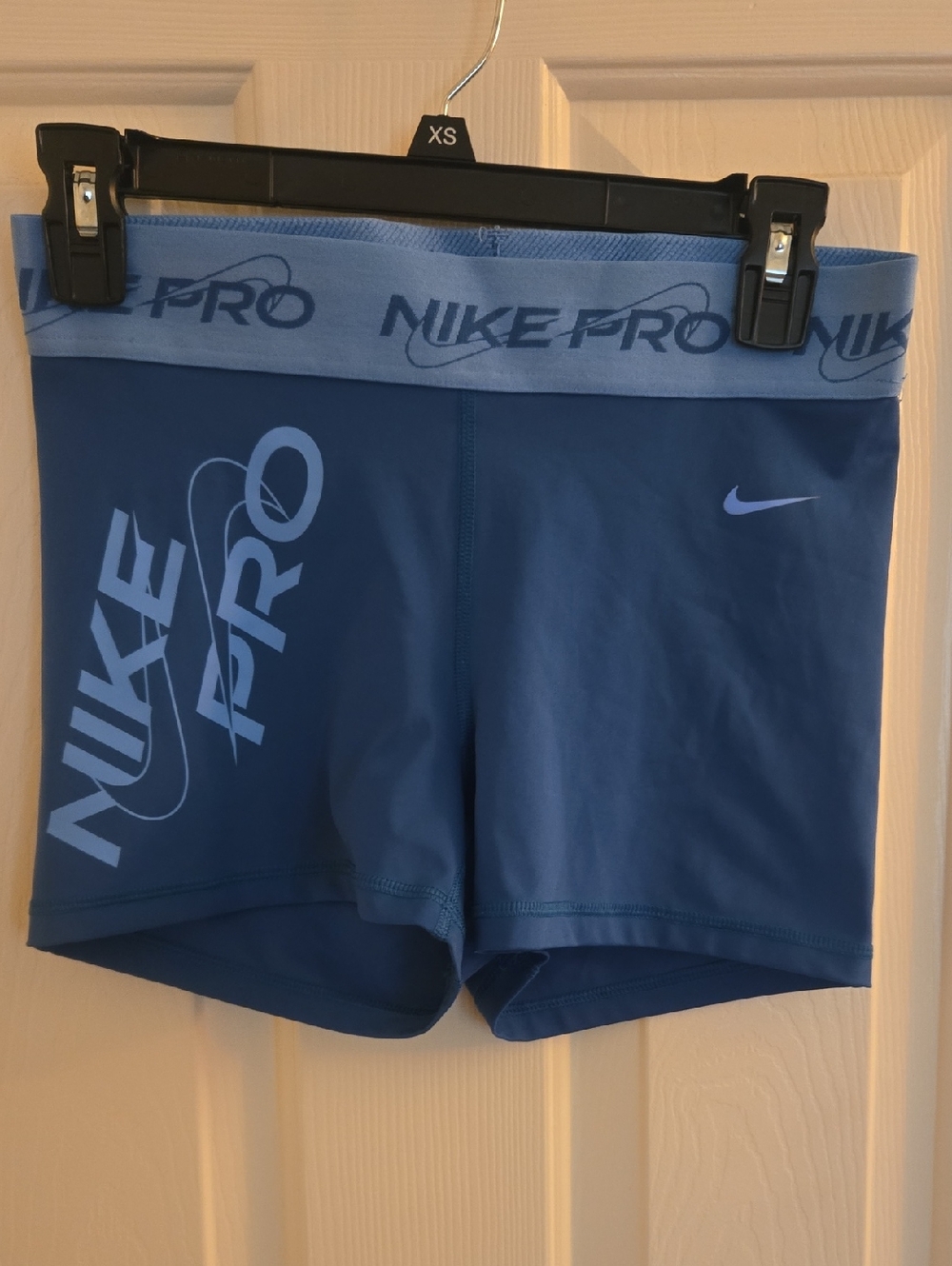 Nike Pro Blue Women's Arhletic Shorts with Light Blue Logo Waistband